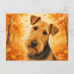 Carte Postale Airedale Terrier Forêt Automnale Chien