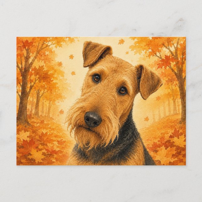 Carte Postale Airedale Terrier Forêt Automnale Chien (Devant)