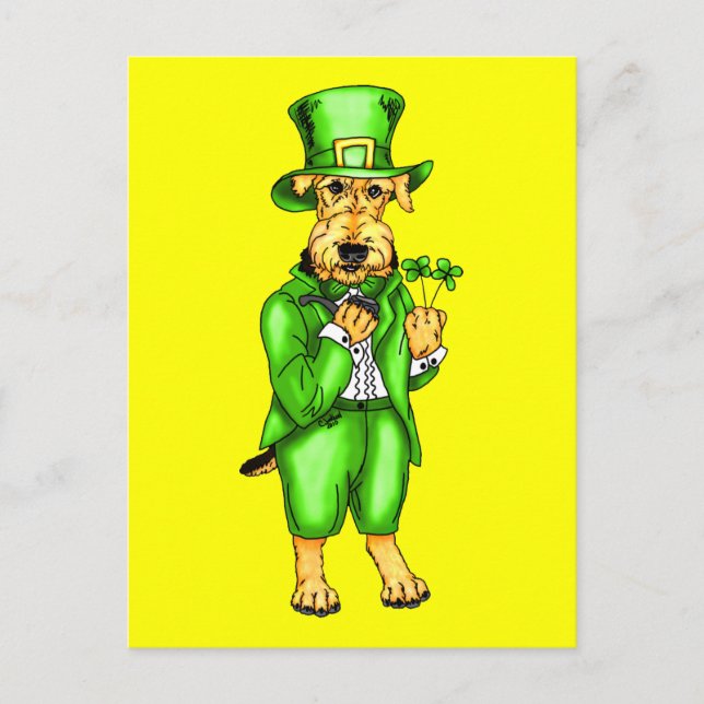 Carte Postale Airedale Terrier St. Patrick's Day Leprechaun (Devant)