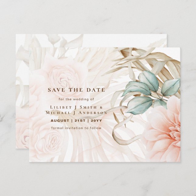 Carte Postale Airy BOHO Pampas Mariage de pêche légère en herbe (Devant / Derrière)