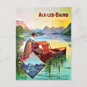 Carte Postale Aix les Bains, France. Couple sur le bateau dans l