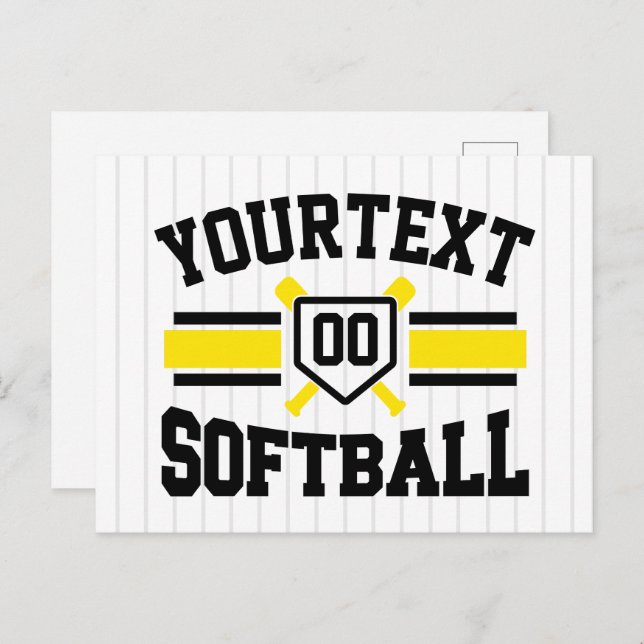 Carte Postale AJOUT PERSONNALISÉ NOM Softball Player Varsity Tea (Devant / Derrière)