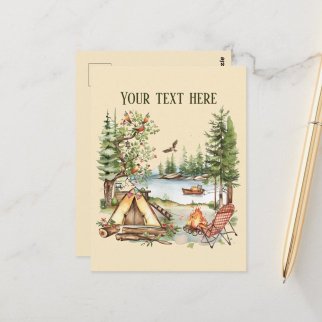 Carte Postale Ajouter un message aux amoureux du camping (Devant/Arrière en situation)