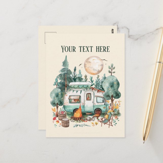 Carte Postale Ajouter un message aux amoureux du camping (Devant/Arrière en situation)