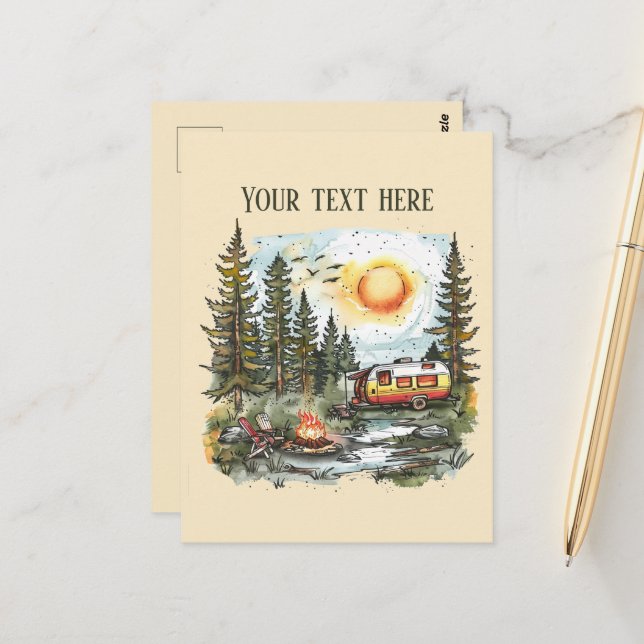Carte Postale Ajouter un message aux amoureux du camping (Devant/Arrière en situation)