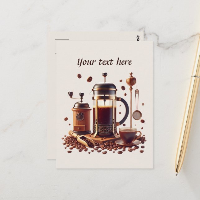 Carte Postale Ajouter votre café texte (Devant/Arrière en situation)