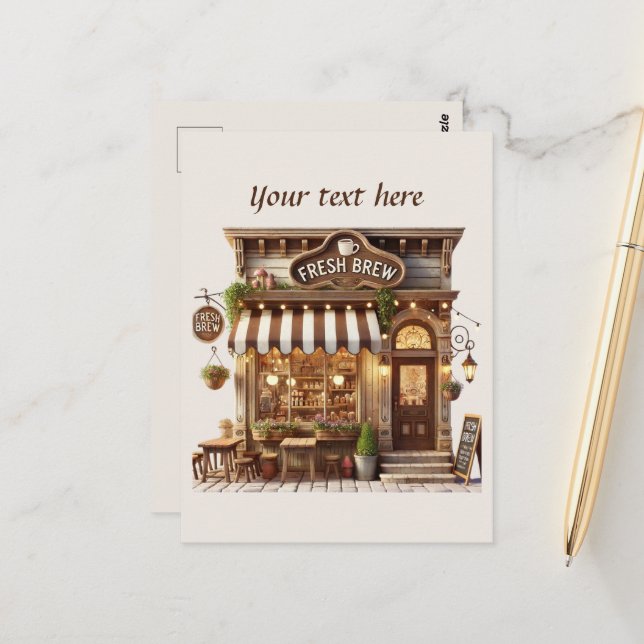 Carte Postale Ajouter votre café texte (Devant/Arrière en situation)