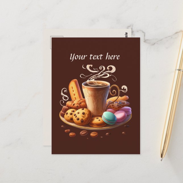 Carte Postale Ajouter votre café texte (Devant/Arrière en situation)