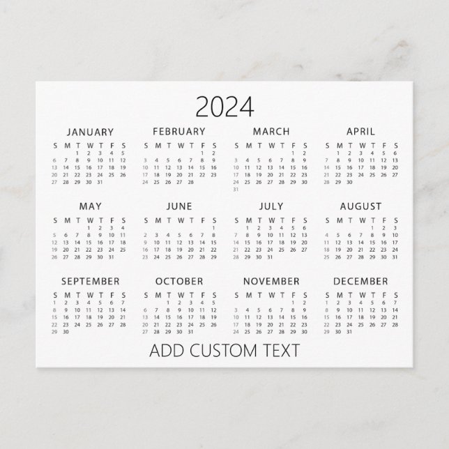 Carte Postale ajoutez votre propre texte personnalisé Calendrier (Devant)