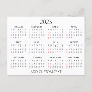 Carte Postale ajoutez votre propre texte personnalisé Calendrier