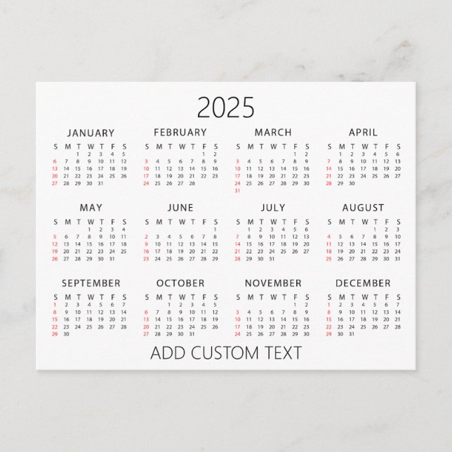 Carte Postale ajoutez votre propre texte personnalisé Calendrier (Devant)