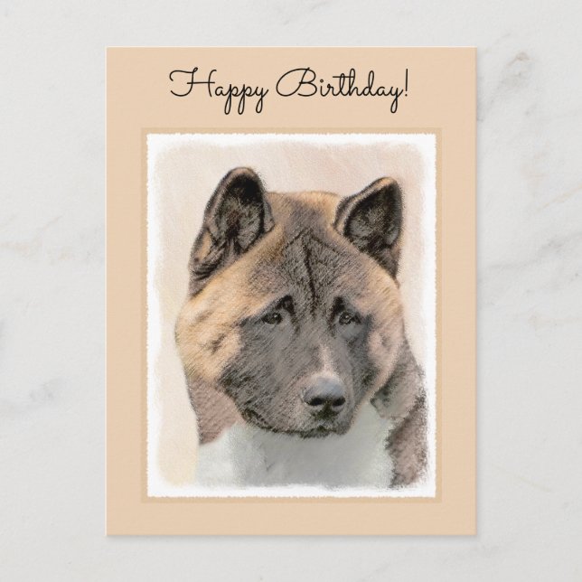 Carte Postale Akita Peinture - Cute Original Chien Art (Devant)