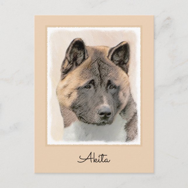 Carte Postale Akita Peinture - Cute Original Chien Art (Devant)