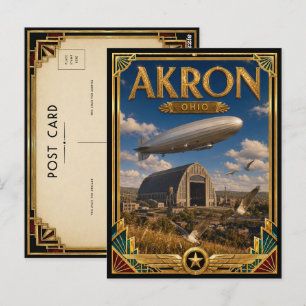 Carte Postale Akron Ohio Art Déco Vintage de l'Âge d'Or
