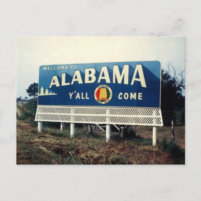 Carte Postale Alabama, Bienvenue, enseigne de la route Y'all Com (Devant)