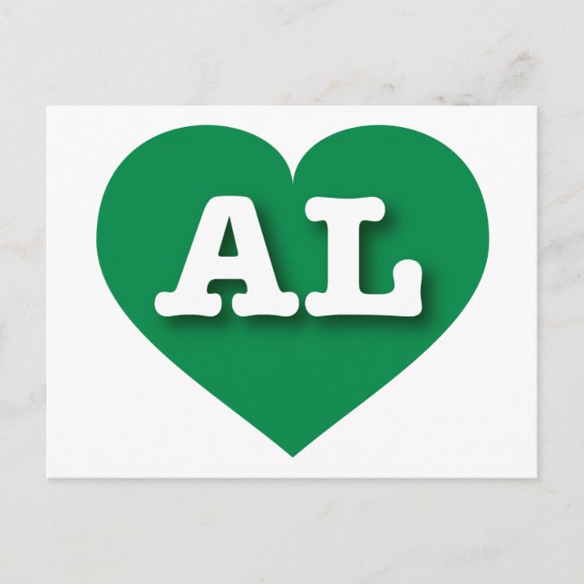 Carte Postale Alabama Coeur Vert - J'aime AL (Devant)