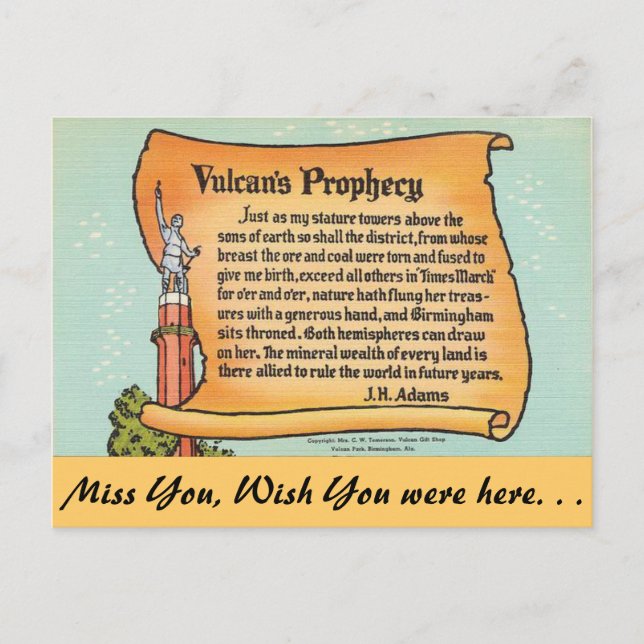 Carte Postale Alabama, la prophétie de Vulcan (Devant)