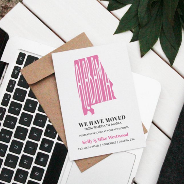Carte Postale ALABAMA Nous avons déménagé Nouvelle adresse Nouve (pink alabama state silhouette to announce your moving to friends and keep their records updated)