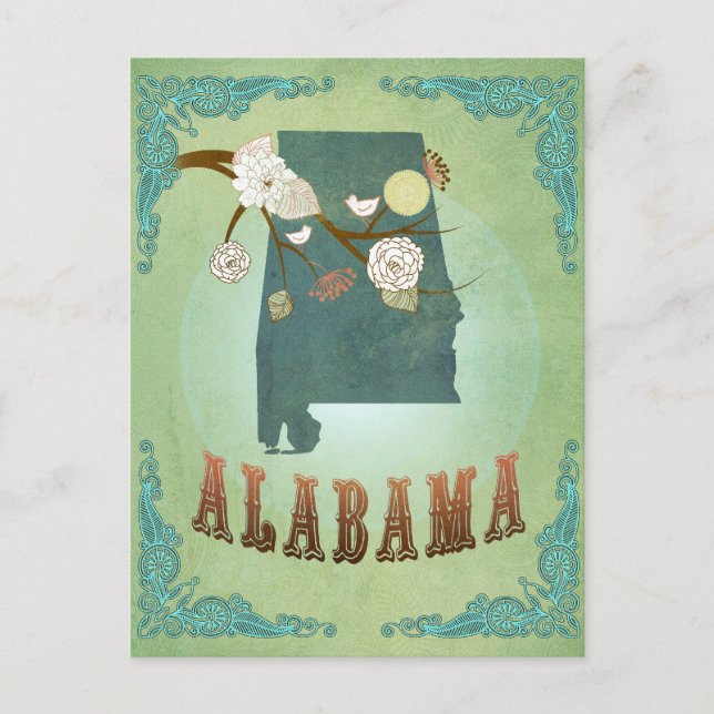 Carte Postale Alabama State Map – Green (Devant)