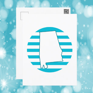 Carte Postale Alabama US State Outline Blue Retro Circle