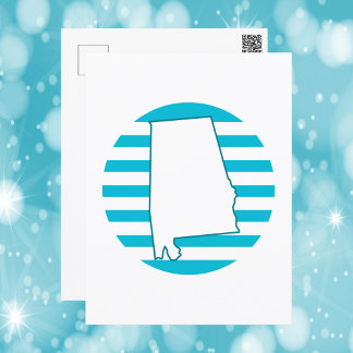 Carte Postale Alabama US State Outline Blue Retro Circle