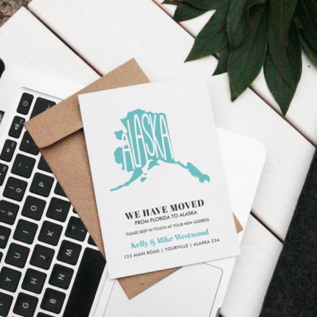 Carte Postale ALASKA Nous avons déménagé Nouvelle adresse Nouvea (ALASKA MAP THEMED RELOCATION POSTCARD TO ANNOUNCE TO FAMILY AND FRIENDS WHERE YOUR NEW HOUSE IS)