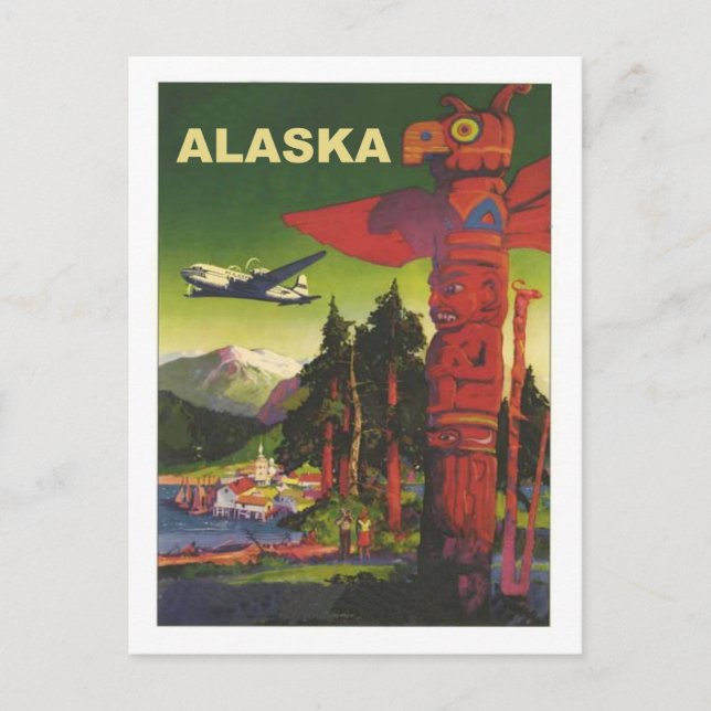 Carte Postale Alaska, totem indien, avion, compagnie aérienne vi (Devant)