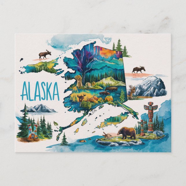 Carte Postale Alaska : Une exploration de l'aquarelle (Devant)