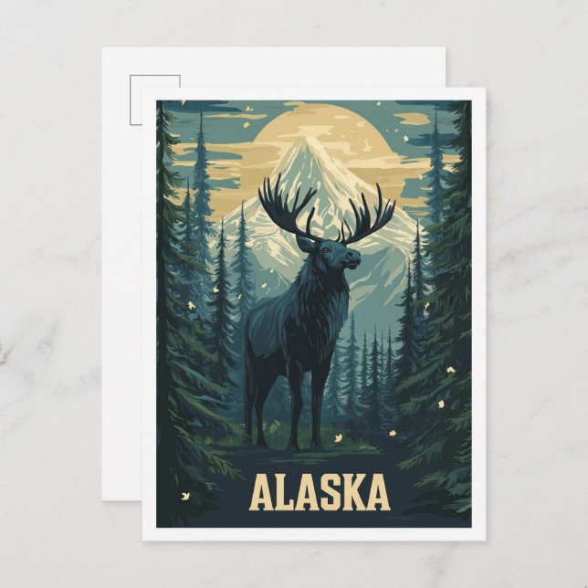 Carte Postale Alaska USA Art Vintage Illustration Voyage (Devant / Derrière)