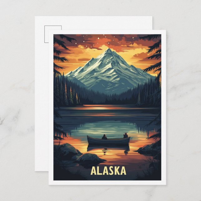 Carte Postale Alaska USA Art Vintage Illustration Voyage (Devant / Derrière)