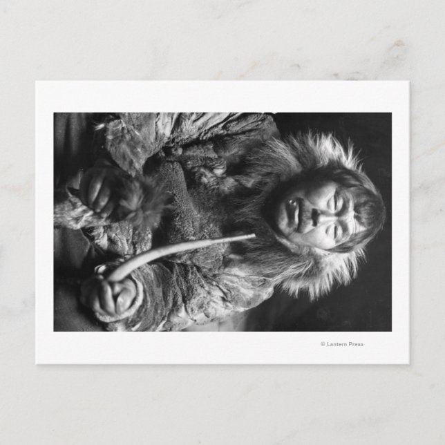 Carte Postale Alaskan Eskimo Fumer Pipe Photographie (Devant)