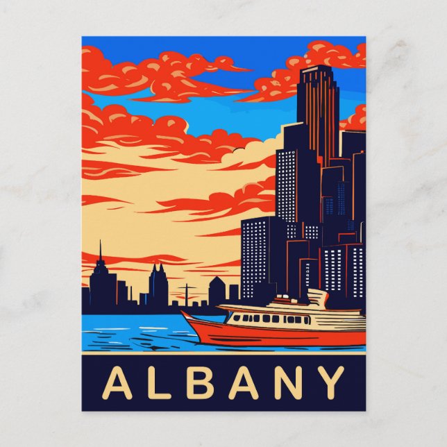 Carte Postale Albany, rivière Hudson, NY, Voyage (Devant)