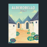Carte Postale Alberobello Italie Travel Art Vintage<br><div class="desc">Design vectoriel Alberobello. Elle est connue pour ses trulli,  huttes en pierre blanchies à la chaux et toits coniques.</div>