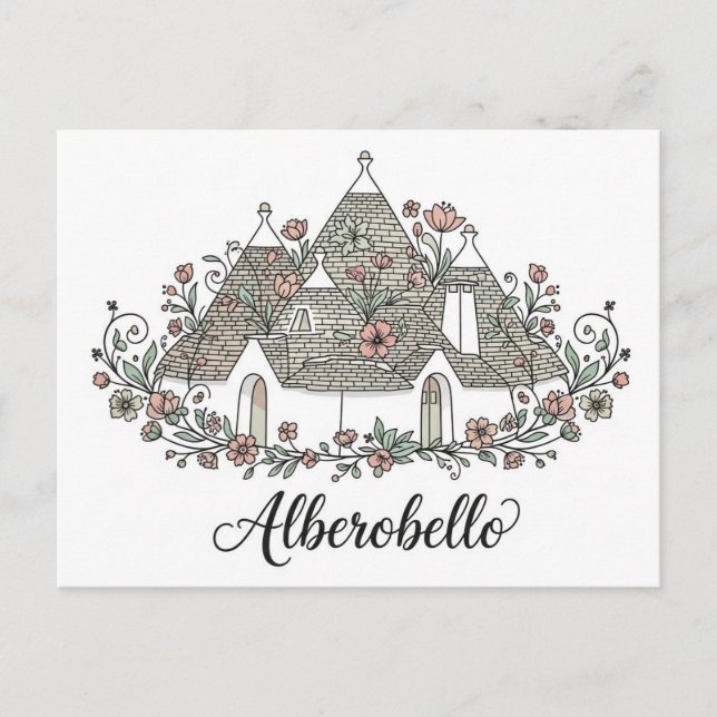 Carte Postale Alberobello Italie Trulli abrite des fleurs (Devant)