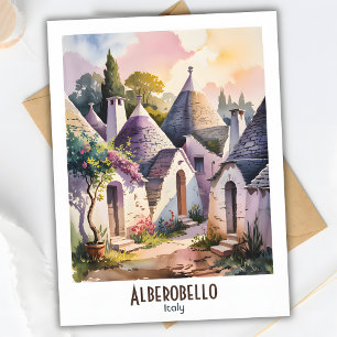 Carte Postale Alberobello Italie Trulli Aquarelle Texte personna
