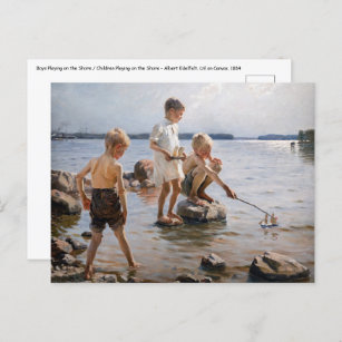 Carte Postale Albert Edelfeue - Les garçons jouent sur le rivage