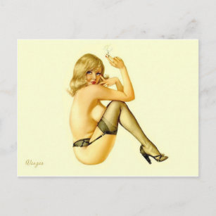 Carte Postale Alberto Vargas fumant blonde Vintage