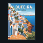 Carte Postale Albufeira Portugal Voyage Art Rétro<br><div class="desc">Conception de voyage rétro vectoriel d'Albufeira. Albufeira est une ville côtière de la région sud de l'Algarve au Portugal. C'est un ancien village de pêcheurs devenu une importante destination de vacances.</div>