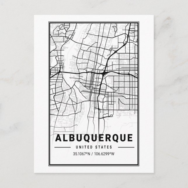 Carte Postale Albuquerque New Mexico City Map Art minimaliste (Devant)