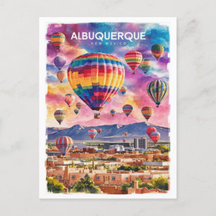Carte Postale Albuquerque Nouveau-Mexique Hot Air Ballons aquare