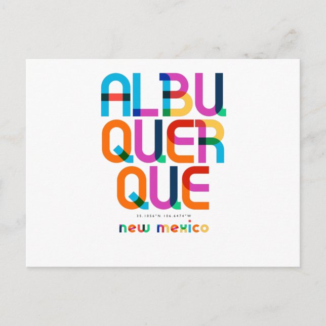 Carte Postale Albuquerque Nouveau-Mexique Mid Century, Pop Art, (Devant)