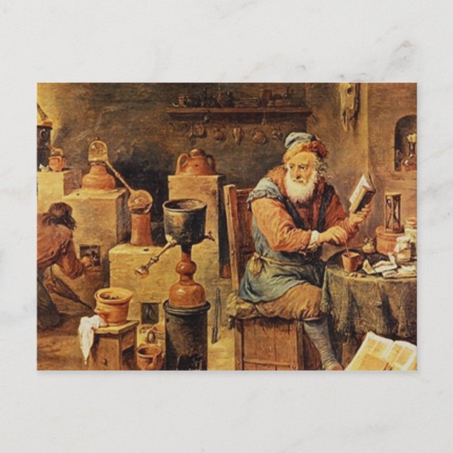 Carte Postale Alchimiste médiéval au travail (Devant)