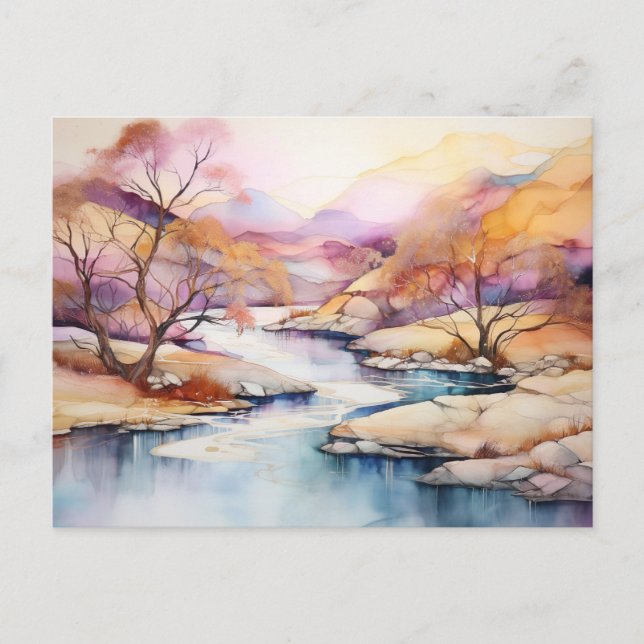 Carte Postale Alcool et ink landscape in soft colors (Devant)