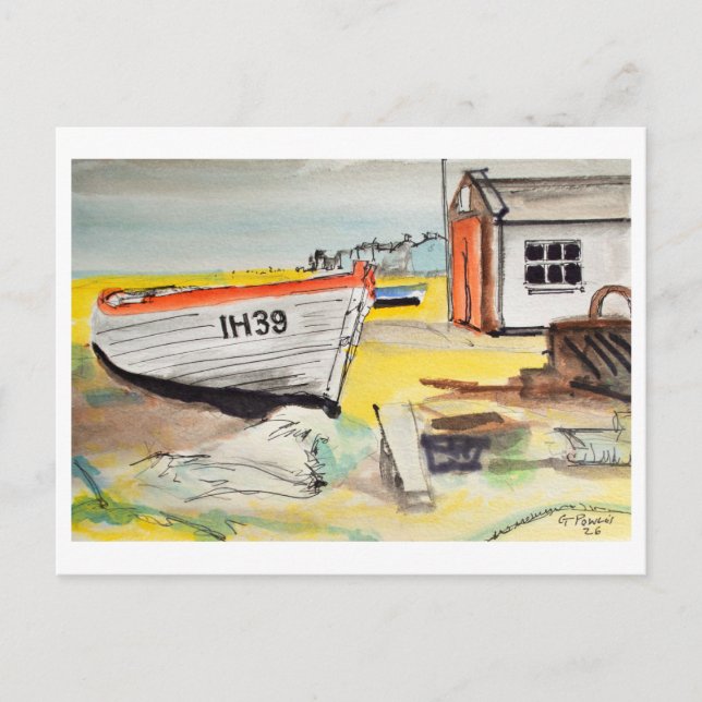 Carte Postale Aldeburgh, bateau sur la plage – Art côtier (Devant)