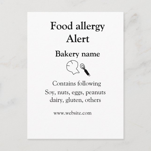 Carte Postale Alerte d'allergie alimentaire ajouter le nom texte (Devant)