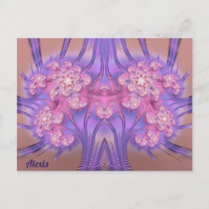 Carte Postale ALEXIS ~ Rose Pâle Pastel et Violet Design 3D ~