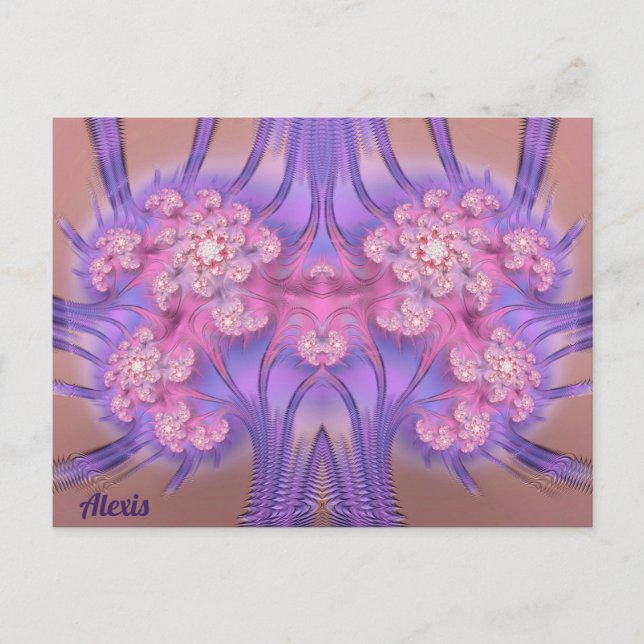 Carte Postale ALEXIS ~ Rose Pâle Pastel et Violet Design 3D ~ (Devant)