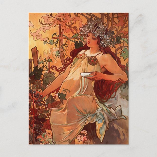 Carte Postale Alfons Mucha Art Nouveau peinture d'automne (Devant)