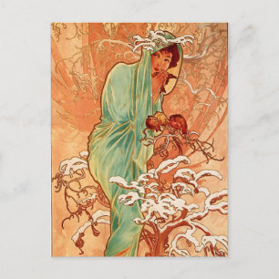 Carte Postale Alfons Mucha Art Nouveau Peinture d'hiver