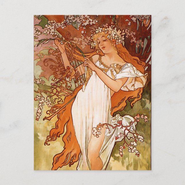 Carte Postale Alfons Mucha Art Nouveau Spring Painting (Devant)